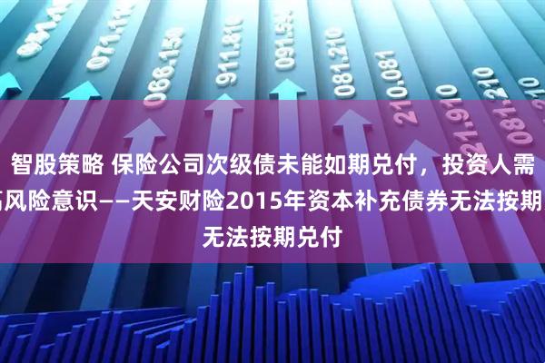 智股策略 保险公司次级债未能如期兑付，投资人需提高风险意识——天安财险2015年资本补充债券无法按期兑付